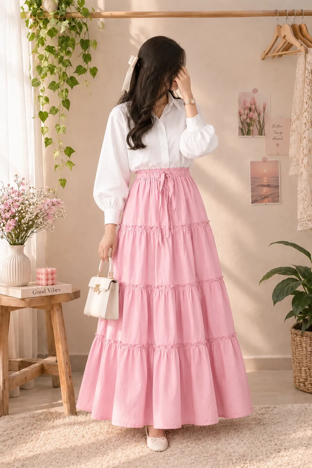Baby Pink Skirt With White Top